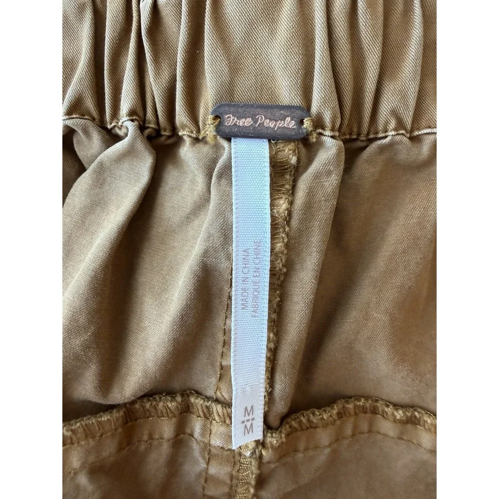 Free People Women's M Brown Paperbag Waist Cropped Wide Leg Pants 100% Cotton
